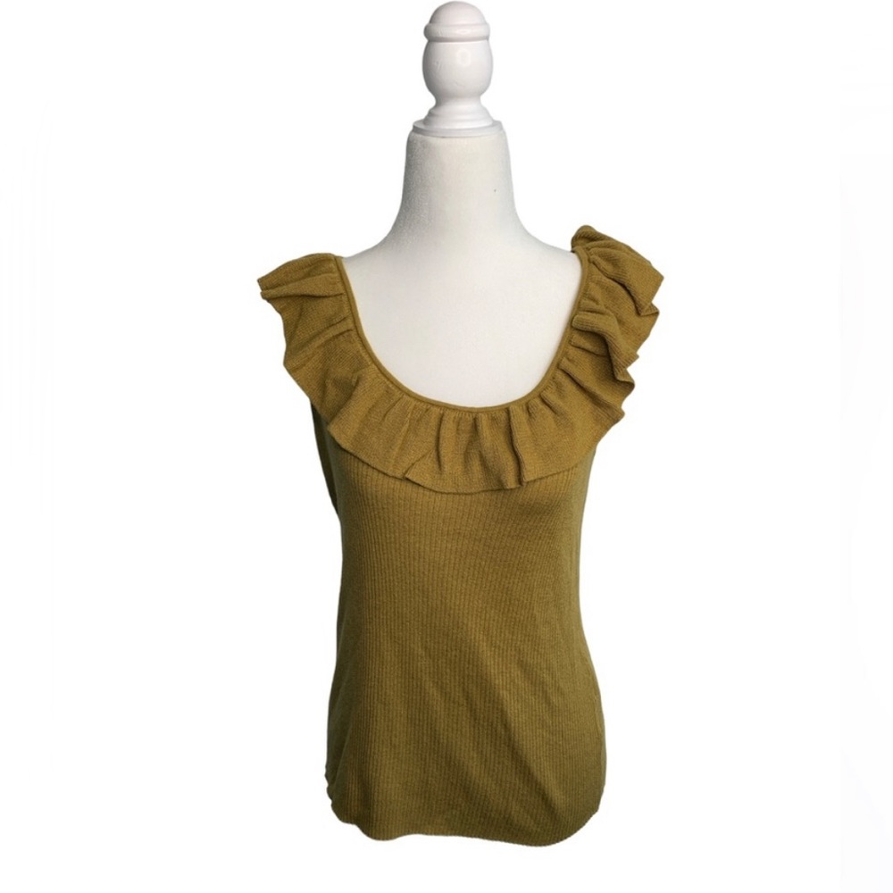 Madewell Wakeford gold ribbed scoop neck sweater blouse ruffles- size medium